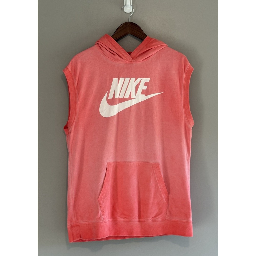 Nike Dri-Fit Sleeveless Hoodie Womens XL Orange Mineral Wash Pullover Sweatshirt